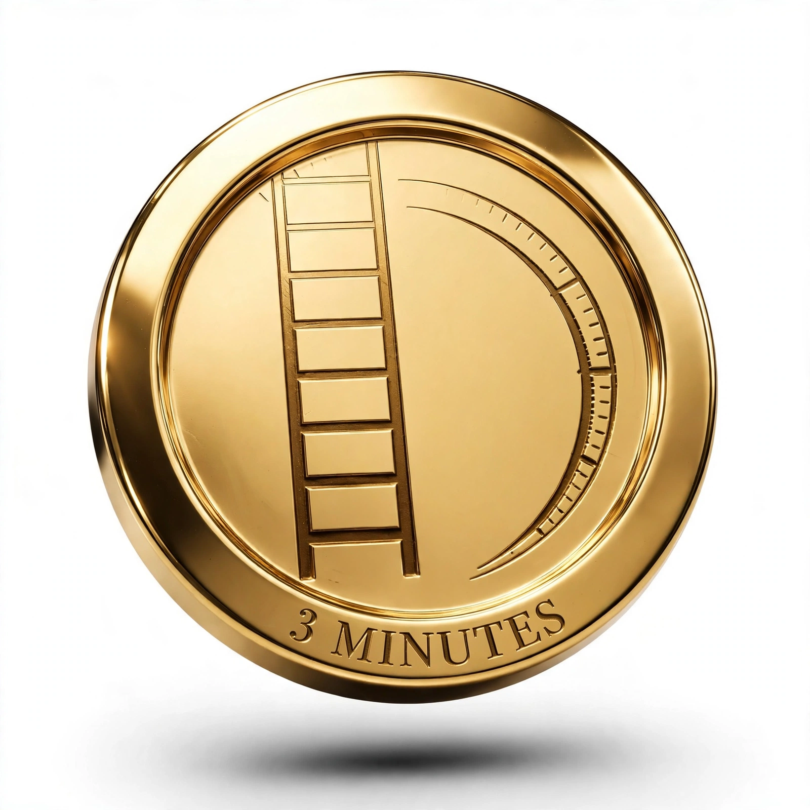 Gold medallion coin engraved 3 Minutes with a ladder motif