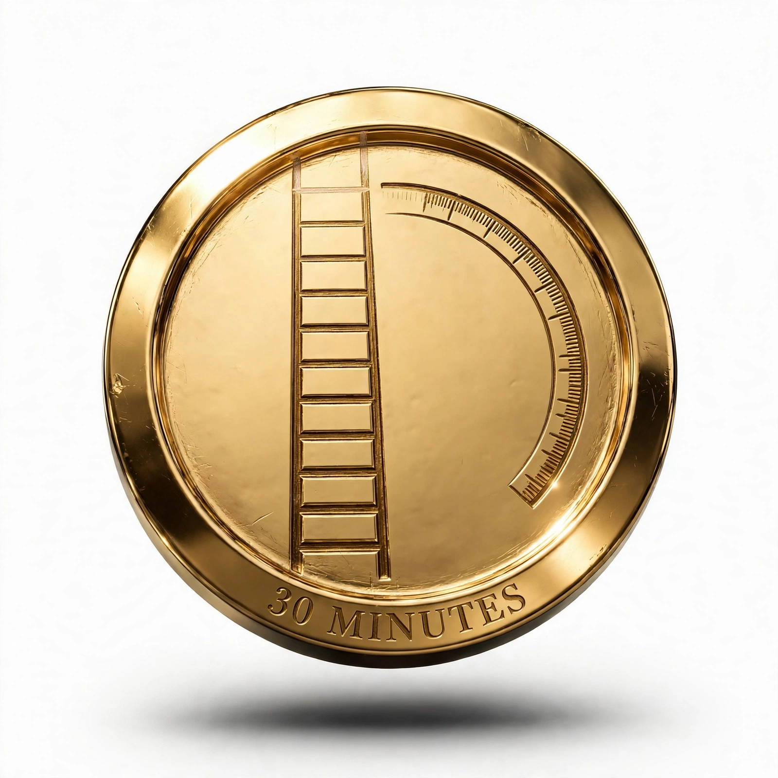 Gold medallion coin engraved 30 Minutes with a ladder motif