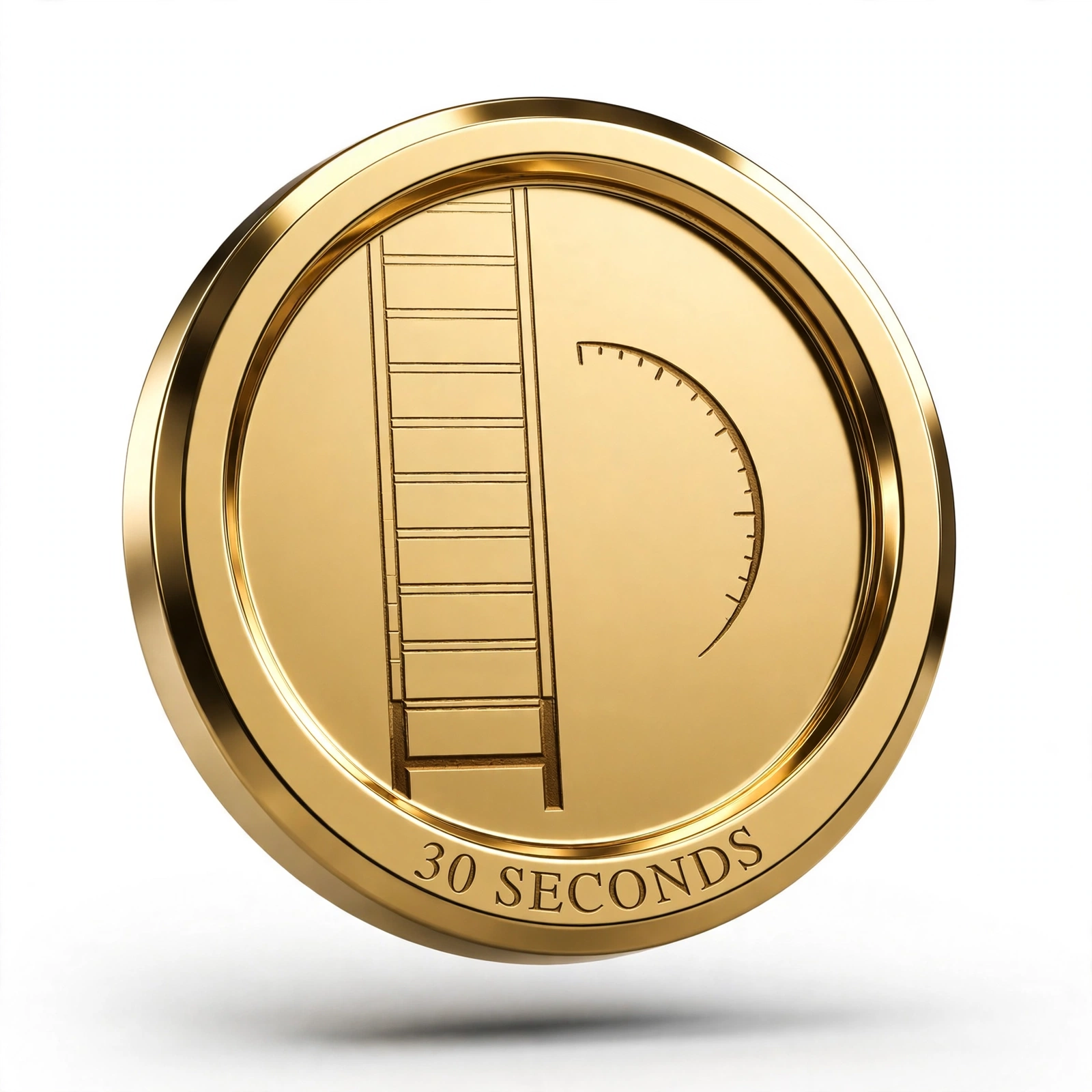 Gold medallion coin engraved 30 Seconds with a ladder and timer motif