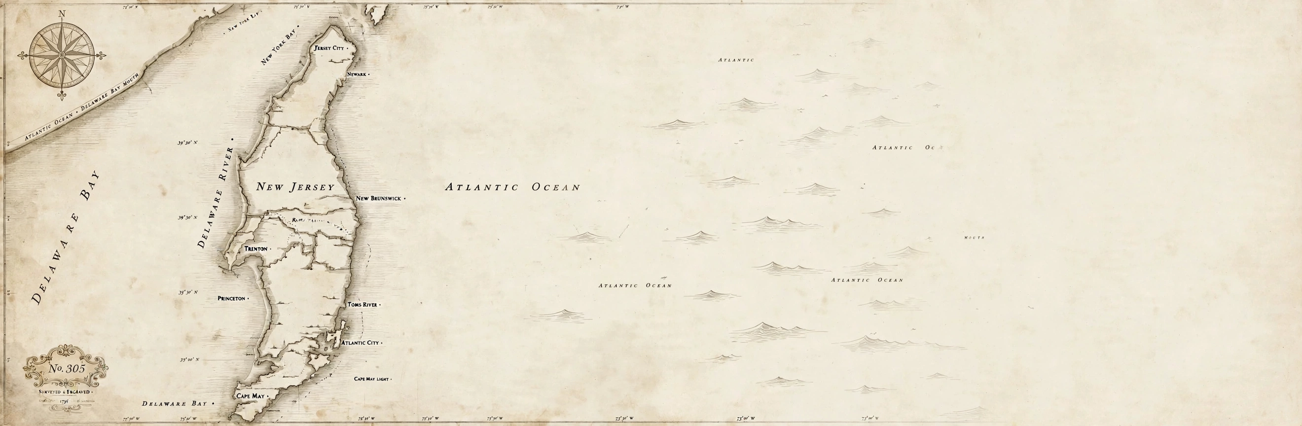 Antique nautical chart of the mid-Atlantic coast