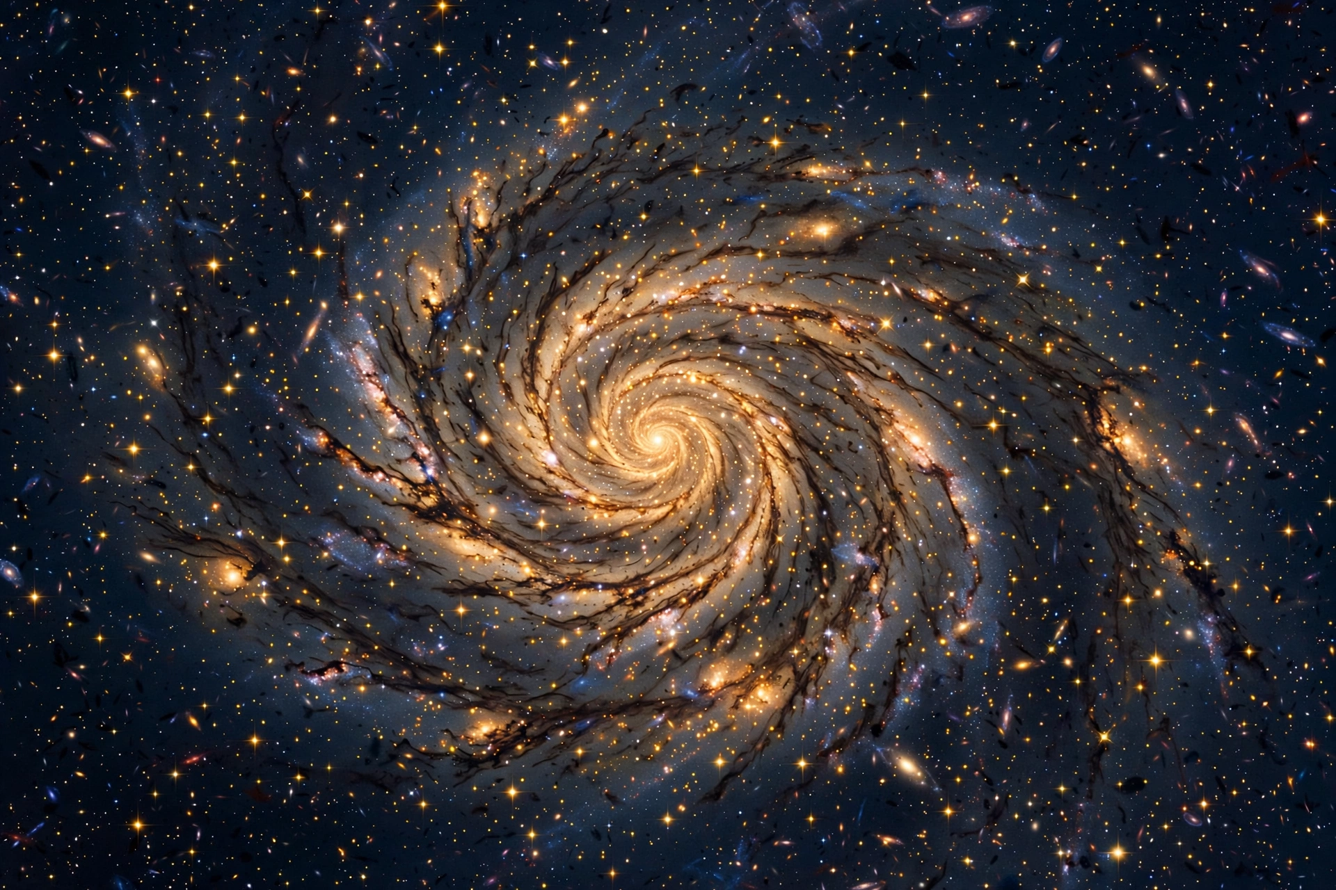 Spiral galaxy in navy and gold