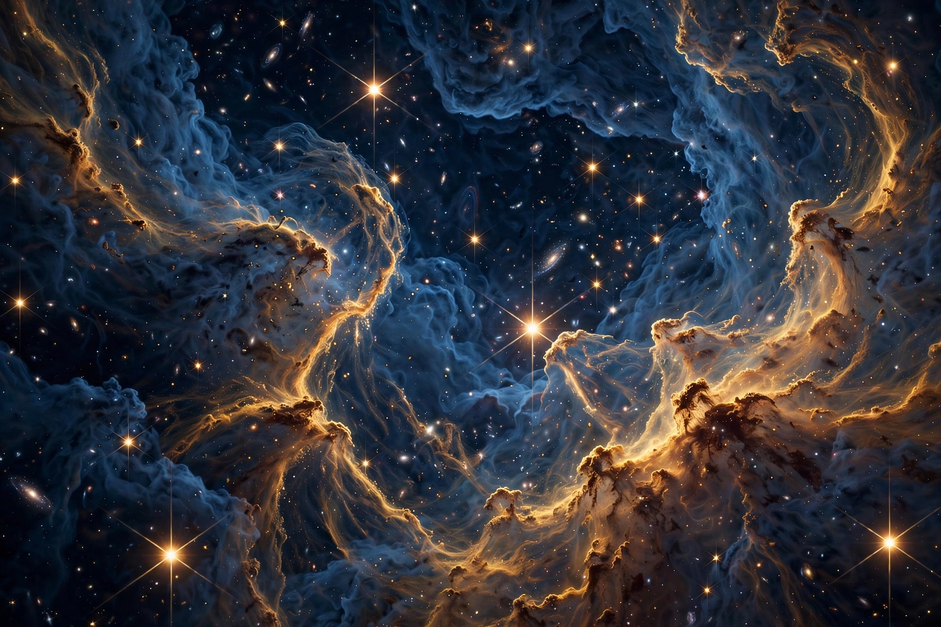 Deep-space nebula in navy and gold